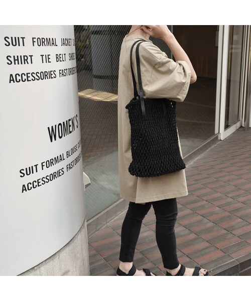 Lavish Gate（ラヴィッシュゲート）の「bag2-02459　スクエアネット　トートバッグ　インナーポーチ付き　オフホワイト　ブラウン　グレージュ　ブラック（トートバッグ・レディース・その他）」の9枚目の写真