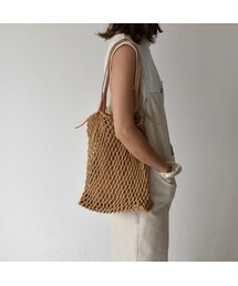 Lavish Gate | bag2-02459　スクエアネット　トートバッグ　インナーポーチ付き　オフホワイト　ブラウン　グレージュ　ブラック(トートバッグ)