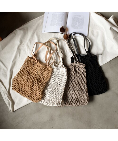 Lavish Gate（ラヴィッシュゲート）の「bag2-02459　スクエアネット　トートバッグ　インナーポーチ付き　オフホワイト　ブラウン　グレージュ　ブラック（トートバッグ・レディース・その他）」の10枚目の写真