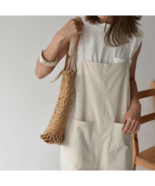 Lavish Gate（ラヴィッシュゲート）の「bag2-02459　スクエアネット　トートバッグ　インナーポーチ付き　オフホワイト　ブラウン　グレージュ　ブラック（トートバッグ・レディース・その他）」の2枚目の写真