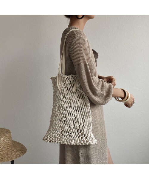 Lavish Gate（ラヴィッシュゲート）の「bag2-02459　スクエアネット　トートバッグ　インナーポーチ付き　オフホワイト　ブラウン　グレージュ　ブラック（トートバッグ・レディース・その他）」の5枚目の写真