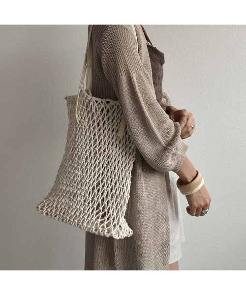 Lavish Gate（ラヴィッシュゲート）の「bag2-02459　スクエアネット　トートバッグ　インナーポーチ付き　オフホワイト　ブラウン　グレージュ　ブラック（トートバッグ・レディース・その他）」の6枚目の写真