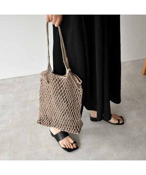 Lavish Gate（ラヴィッシュゲート）の「bag2-02459　スクエアネット　トートバッグ　インナーポーチ付き　オフホワイト　ブラウン　グレージュ　ブラック（トートバッグ・レディース・その他）」の3枚目の写真