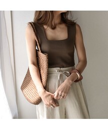 Lavish Gate | mb-tops-02060　スクエアネック　ニットタンクトップ　ホワイト　ベージュ　モカ　ブラック(タンクトップ)