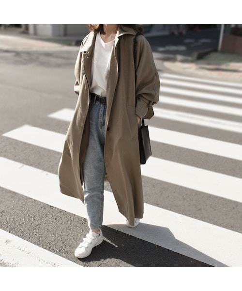 Lavish Gate（ラヴィッシュゲート）の「outer-04004　日本製　防シワ　ヘリンボーン　オーバーステンカラーコート（ステンカラーコート・レディース・その他）」の5枚目の写真