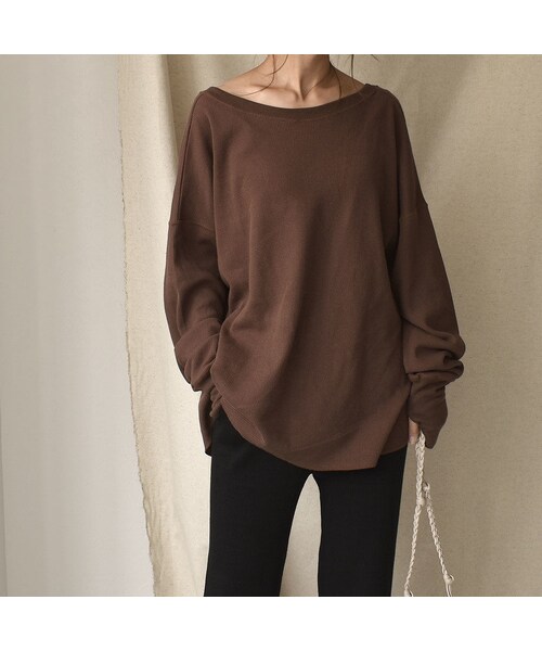 Lavish Gate(ラヴィッシュゲート)の「tops-04012 日本製 バックオープン ルーズ サーマル トップス ブラウン ベージュ(Tシャツ/カットソー・レディース・その他)」の5枚目の写真