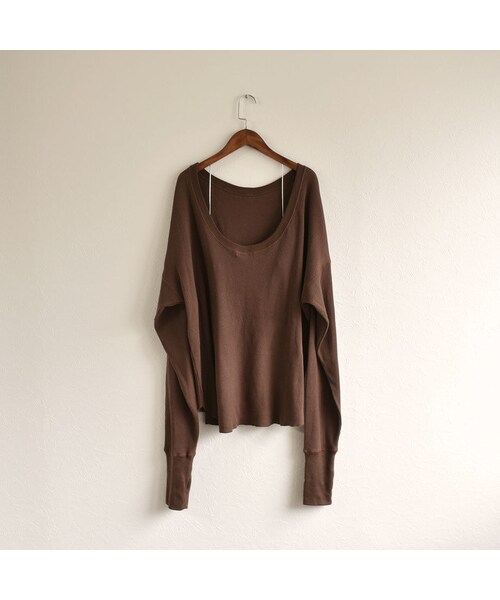 Lavish Gate(ラヴィッシュゲート)の「tops-04012 日本製 バックオープン ルーズ サーマル トップス ブラウン ベージュ(Tシャツ/カットソー・レディース・その他)」の10枚目の写真