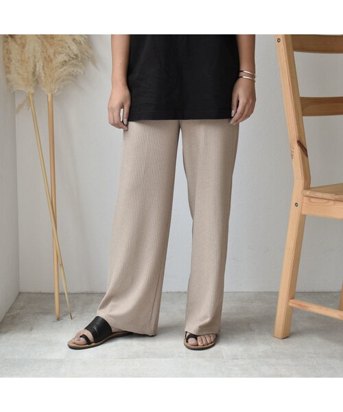 Lavish Gate（ラヴィッシュゲート）の「nh-bottoms-02034　ニュアンスカラー　リブワイド パンツ　エクリュ　モカベージュ　チャコール（その他パンツ・レディース・その他）」の5枚目の写真
