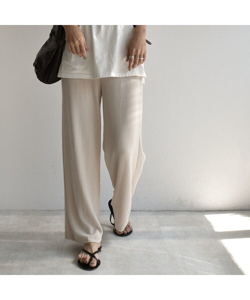 Lavish Gate（ラヴィッシュゲート）の「nh-bottoms-02034　ニュアンスカラー　リブワイド パンツ　エクリュ　モカベージュ　チャコール（その他パンツ・レディース・その他）」の9枚目の写真