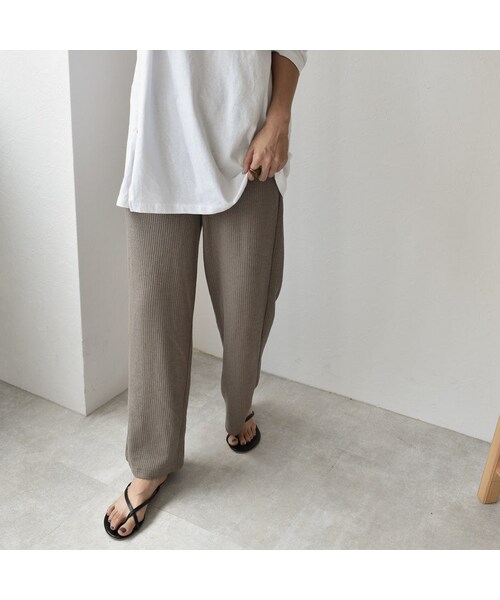 Lavish Gate（ラヴィッシュゲート）の「nh-bottoms-02034　ニュアンスカラー　リブワイド パンツ　エクリュ　モカベージュ　チャコール（その他パンツ・レディース・その他）」の2枚目の写真
