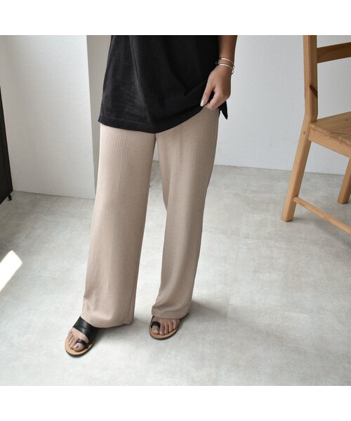 Lavish Gate（ラヴィッシュゲート）の「nh-bottoms-02034　ニュアンスカラー　リブワイド パンツ　エクリュ　モカベージュ　チャコール（その他パンツ・レディース・その他）」の6枚目の写真
