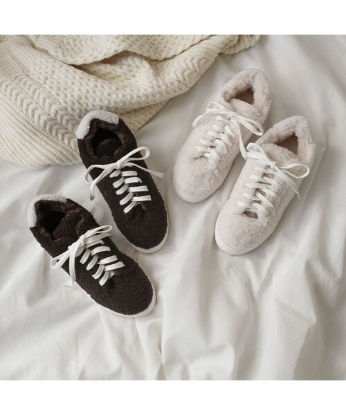 Lavish Gate（ラヴィッシュゲート）の「shoes-02087　ボアスニーカー　エクリュ　ダークブラウン（スニーカー・レディース・その他）」の6枚目の写真