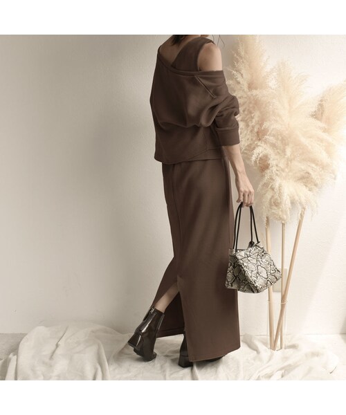 Lavish Gate(ラヴィッシュゲート)の「bottoms-04010 日本製 マキシ丈スカート エクリュ ブラウン(スカート・レディース・その他)」の5枚目の写真