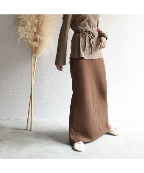 Lavish Gate(ラヴィッシュゲート)の「bottoms-04010 日本製 マキシ丈スカート エクリュ ブラウン(スカート・レディース・その他)」の6枚目の写真