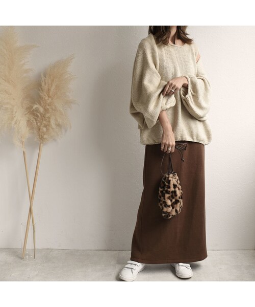 Lavish Gate(ラヴィッシュゲート)の「bottoms-04010 日本製 マキシ丈スカート エクリュ ブラウン(スカート・レディース・その他)」の9枚目の写真