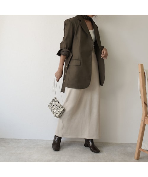 Lavish Gate(ラヴィッシュゲート)の「outer-02015 ベルト付き テーラードジャケット カーキベージュ モカブラウン(テーラードジャケット・レディース・その他)」の7枚目の写真