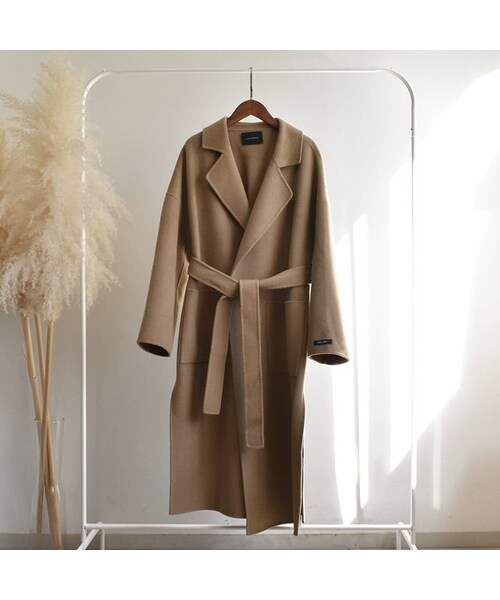 Lavish Gate バックタック ウール ガウンコート リバー キャメル lavish gate ワイドスリーブ ロング ウールガウンコート リバー仕立て