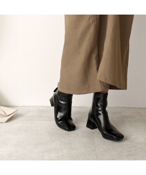 Lavish Gate（ラヴィッシュゲート）の「shoes-02086　エコレザー　スクエアトゥ　ショートブーツ　ブラウン　ダークブラウン　ブラック（ブーツ・レディース・その他）」の6枚目の写真
