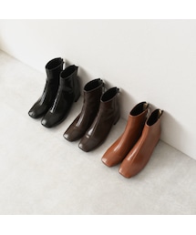 Lavish Gate | shoes-02086 エコレザー スクエアトゥ ショートブーツ ブラウン ダークブラウン ブラック(ブーツ)