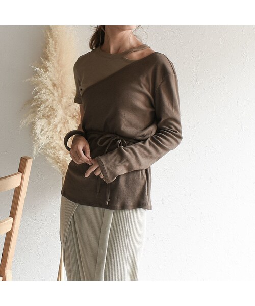 Lavish Gate（ラヴィッシュゲート）の「tops-04013　日本製　バイカラー　リブイレギュラープルオーバーセット　ライトグレージュ×カーキベージュ　カーキベージュ×モカ（Tシャツ/カットソー・レディース・その他）」の9枚目の写真