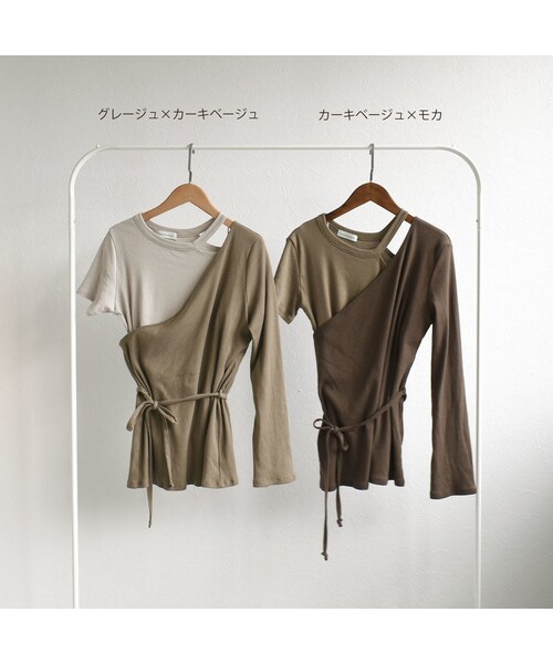 Lavish Gate（ラヴィッシュゲート）の「tops-04013　日本製　バイカラー　リブイレギュラープルオーバーセット　ライトグレージュ×カーキベージュ　カーキベージュ×モカ（Tシャツ/カットソー・レディース・その他）」の13枚目の写真