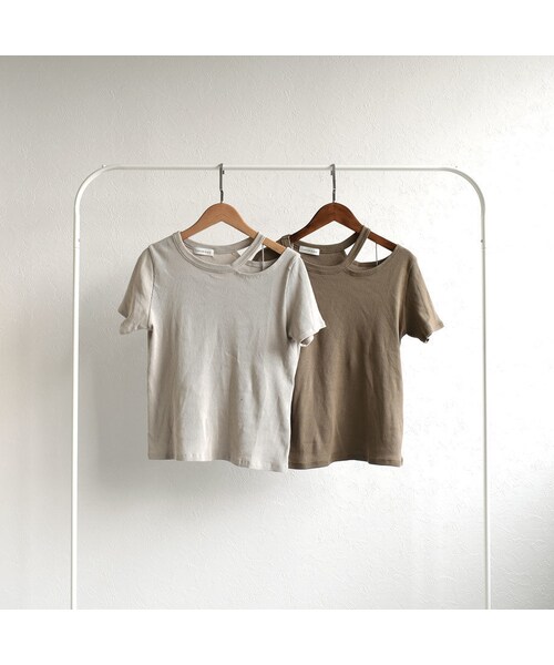Lavish Gate（ラヴィッシュゲート）の「tops-04013　日本製　バイカラー　リブイレギュラープルオーバーセット　ライトグレージュ×カーキベージュ　カーキベージュ×モカ（Tシャツ/カットソー・レディース・その他）」の14枚目の写真
