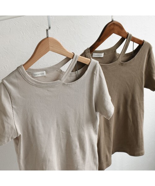 Lavish Gate（ラヴィッシュゲート）の「tops-04013　日本製　バイカラー　リブイレギュラープルオーバーセット　ライトグレージュ×カーキベージュ　カーキベージュ×モカ（Tシャツ/カットソー・レディース・その他）」の15枚目の写真