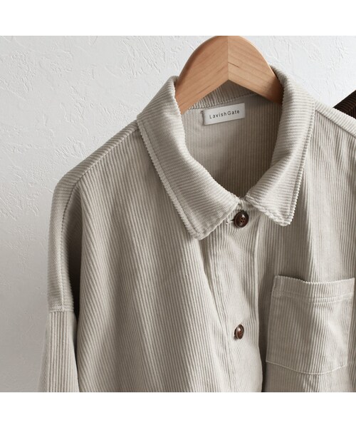 Lavish Gate（ラヴィッシュゲート）の「outer-04001　日本製　コーデュロイジャケット　エクリュ　ブラウン（テーラードジャケット・レディース・その他）」の11枚目の写真