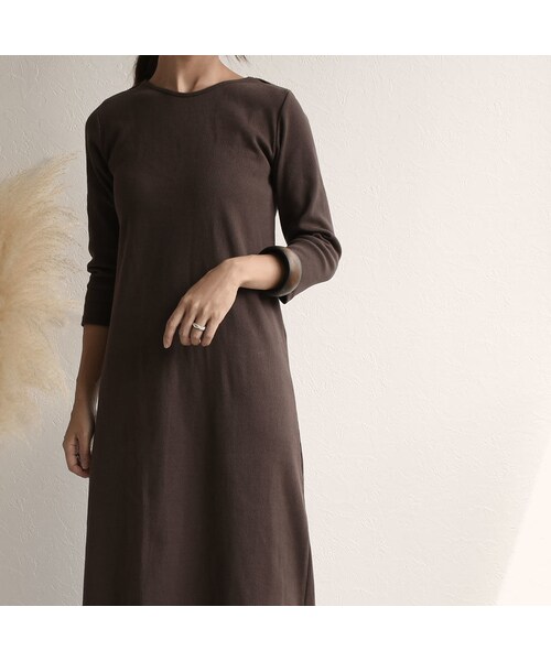 Lavish Gate（ラヴィッシュゲート）の「onepiece-04011　日本製　バックオープン　リブロング ワンピース　ダークブラウン　モカ（ワンピース・レディース・その他）」の5枚目の写真