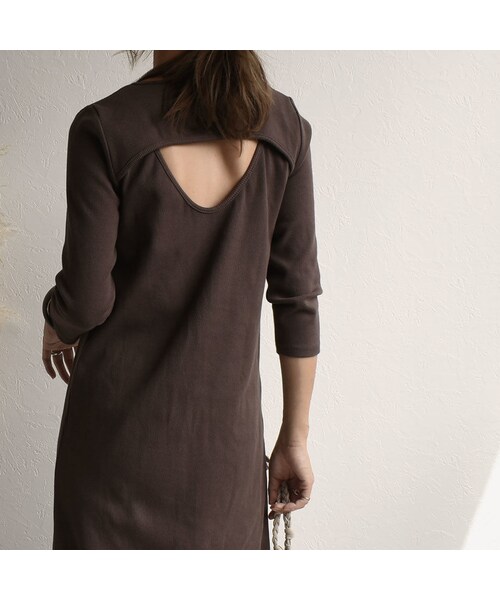 Lavish Gate（ラヴィッシュゲート）の「onepiece-04011　日本製　バックオープン　リブロング ワンピース　ダークブラウン　モカ（ワンピース・レディース・その他）」の6枚目の写真