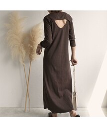 Lavish Gate | onepiece-04011　日本製　バックオープン　リブロング ワンピース　ダークブラウン　モカ(ワンピース)