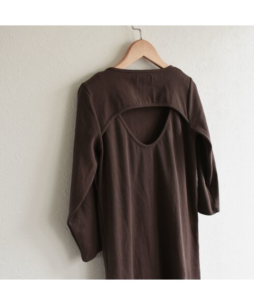 Lavish Gate（ラヴィッシュゲート）の「onepiece-04011　日本製　バックオープン　リブロング ワンピース　ダークブラウン　モカ（ワンピース・レディース・その他）」の9枚目の写真