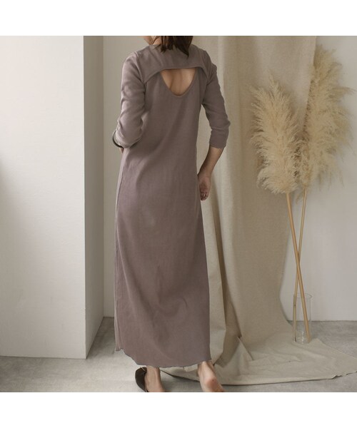 Lavish Gate（ラヴィッシュゲート）の「onepiece-04011　日本製　バックオープン　リブロング ワンピース　ダークブラウン　モカ（ワンピース・レディース・その他）」の4枚目の写真