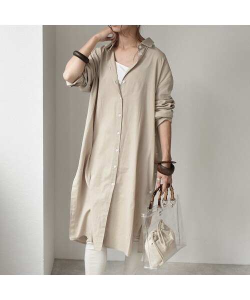 Lavish Gate（ラヴィッシュゲート）の「onepiece-02004　サイドボタンスリット　シャツワンピース　ベージュ（ワンピース・レディース・その他）」の7枚目の写真