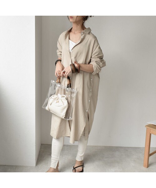 Lavish Gate（ラヴィッシュゲート）の「onepiece-02004　サイドボタンスリット　シャツワンピース　ベージュ（ワンピース・レディース・その他）」の5枚目の写真