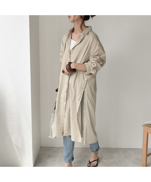 Lavish Gate（ラヴィッシュゲート）の「onepiece-02004　サイドボタンスリット　シャツワンピース　ベージュ（ワンピース・レディース・その他）」の2枚目の写真
