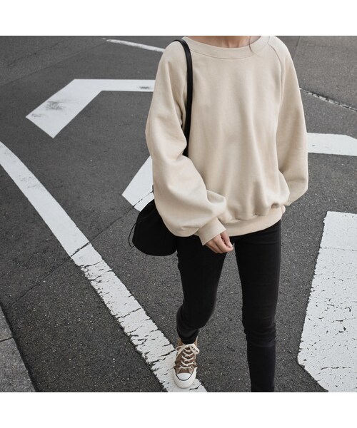 Lavish Gate（ラヴィッシュゲート）の「tops-04025　日本製　バックカシュクール　裏起毛スウェットプルオーバー　ダークパープル　エクリュ（スウェット・レディース・その他）」の2枚目の写真