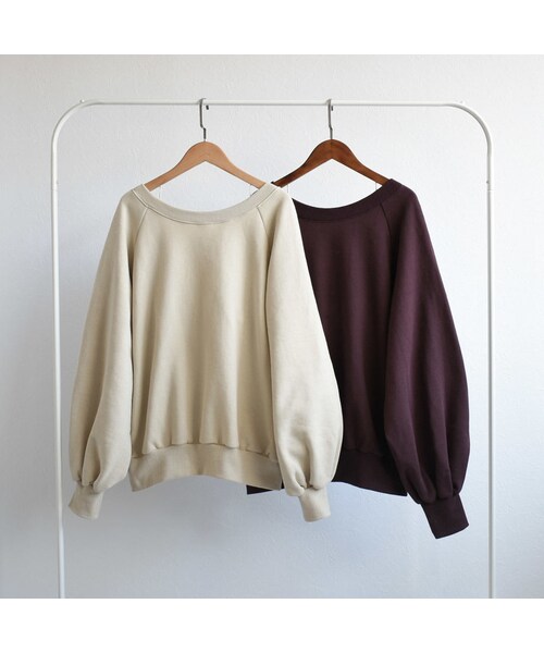 Lavish Gate（ラヴィッシュゲート）の「tops-04025　日本製　バックカシュクール　裏起毛スウェットプルオーバー　ダークパープル　エクリュ（スウェット・レディース・その他）」の9枚目の写真