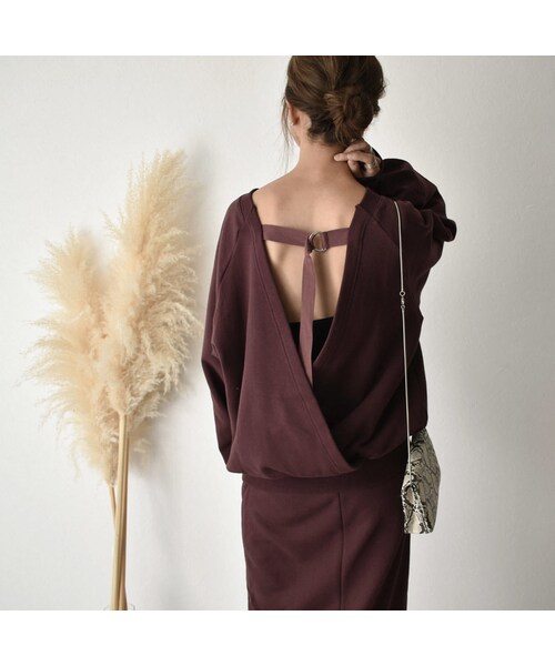 Lavish Gate（ラヴィッシュゲート）の「tops-04025　日本製　バックカシュクール　裏起毛スウェットプルオーバー　ダークパープル　エクリュ（スウェット・レディース・その他）」の6枚目の写真