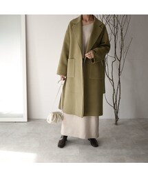 Lavish Gate | coat-02025 ウール90 バックタックガウンコート リバー仕立て オリーブ(チェスターコート)