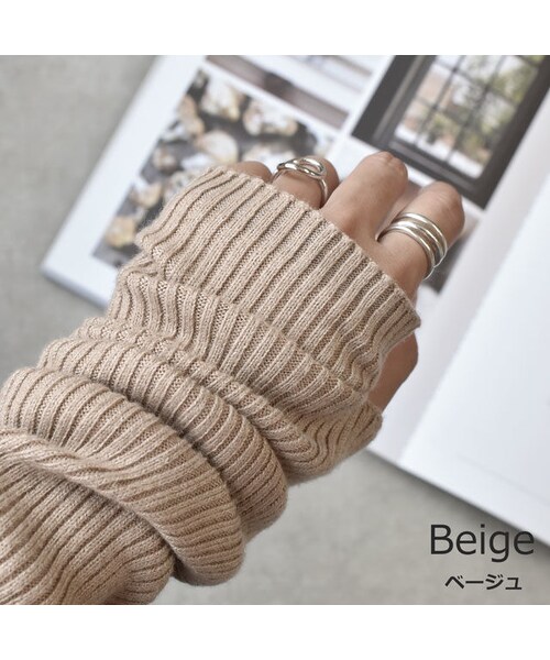 Lavish Gate（ラヴィッシュゲート）の「nh-gloves-02001　リブアームウォーマー　オフホワイト　ベージュ　ブラウン　グレー　モカ　スモーキーブラウン　ブラック（手袋・レディース・その他）」の9枚目の写真