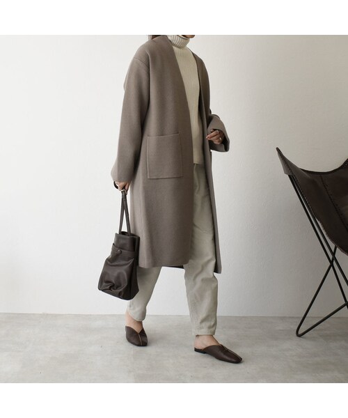 Lavish Gate（ラヴィッシュゲート）の「coat-02020　ウール混　ニットガウンコート　グレージュ（チェスターコート・レディース・その他）」の3枚目の写真
