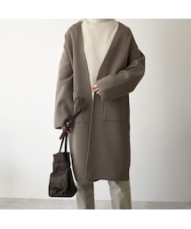 Lavish Gate | coat-02020 ウール混 ニットガウンコート グレージュ(チェスターコート)
