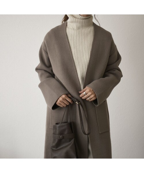 Lavish Gate（ラヴィッシュゲート）の「coat-02020　ウール混　ニットガウンコート　グレージュ（チェスターコート・レディース・その他）」の5枚目の写真