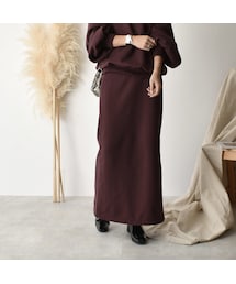 Lavish Gate | bottoms-04015 日本製 裏起毛スウェット マキシ丈スカート ダークパープル エクリュ(スカート)