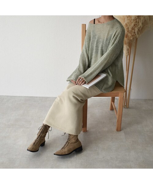 Lavish Gate（ラヴィッシュゲート）の「bottoms-04015　日本製　裏起毛スウェット　マキシ丈スカート　ダークパープル　エクリュ（スカート・レディース・その他）」の8枚目の写真