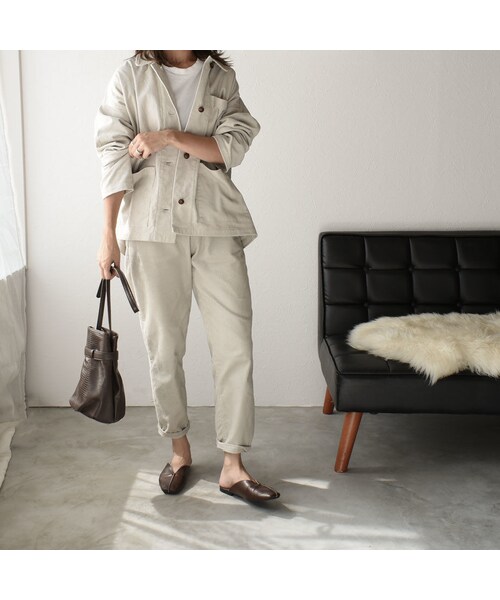 Lavish Gate（ラヴィッシュゲート）の「bottoms-04001　日本製　コーデュロイ　テーパードラフパンツ　エクリュ　ブラウン（その他パンツ・レディース・その他）」の8枚目の写真