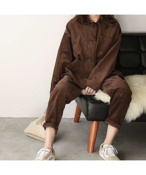 Lavish Gate（ラヴィッシュゲート）の「bottoms-04001　日本製　コーデュロイ　テーパードラフパンツ　エクリュ　ブラウン（その他パンツ・レディース・その他）」の3枚目の写真