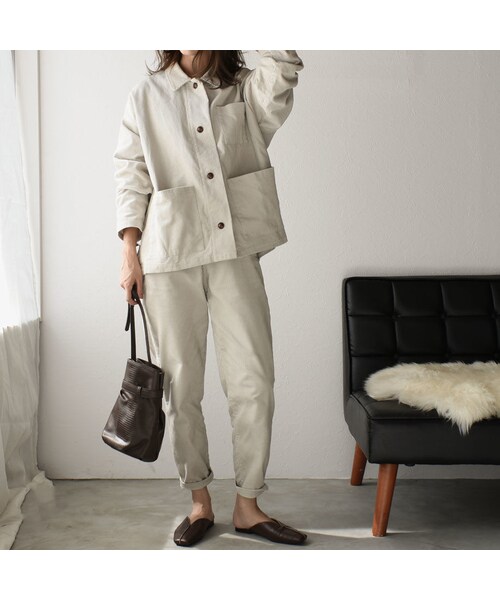 Lavish Gate（ラヴィッシュゲート）の「bottoms-04001　日本製　コーデュロイ　テーパードラフパンツ　エクリュ　ブラウン（その他パンツ・レディース・その他）」の9枚目の写真