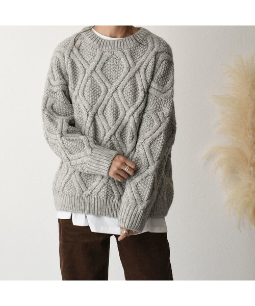 Lavish Gate（ラヴィッシュゲート）の「knit-02046　クルーネック　ケーブル柄ニット　ライトグレー　ベージュ（ニット/セーター・レディース・その他）」の6枚目の写真